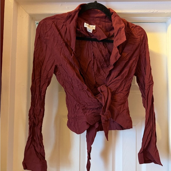silence + noise Tops - Silence + Noise Maroon Tie-Front Blouse